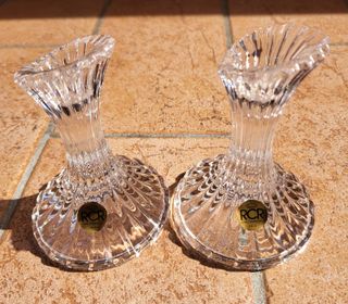 Coppia di portacandele in cristallo, made in Italy