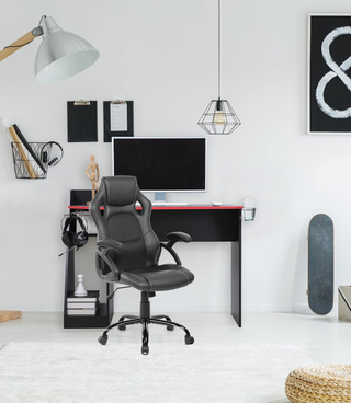 Scrivania Gaming, Tavolo Pc, Nero Rosso, Moderna, 