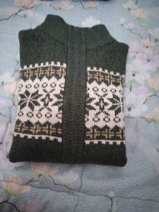 Jersey verde cardigan con cremallera para hombre