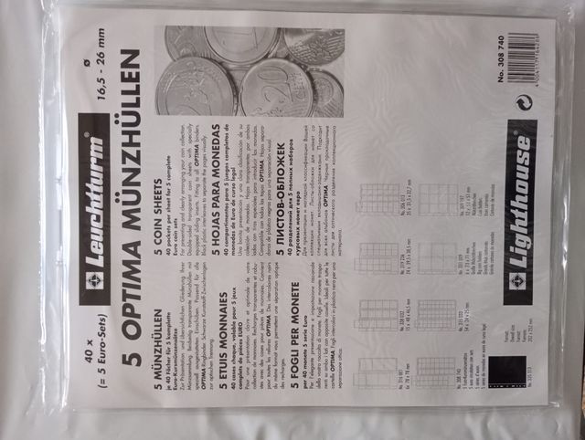 5 Hojas monedas Leuchtturm Optima Euro