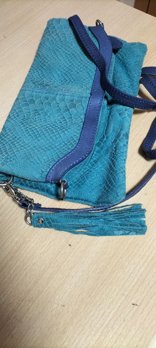  Bolso bandolera piel azul efecto serpiente