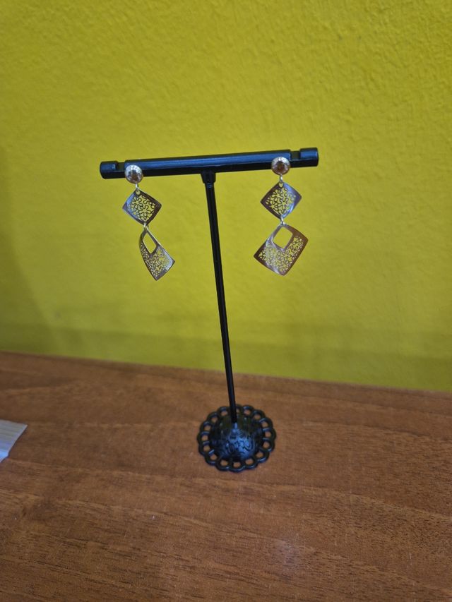 Pendientes oro bicolor que cuelgan 