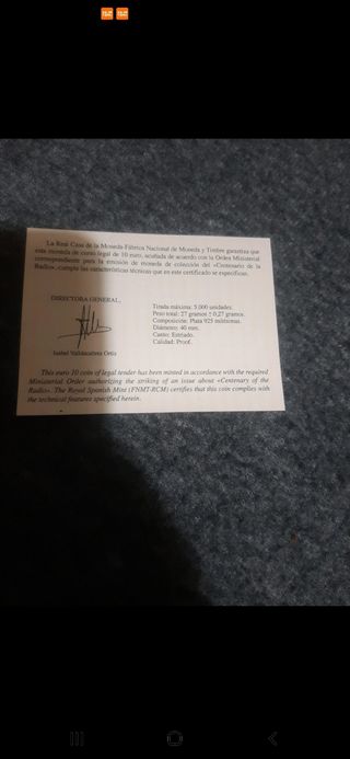 Moneda plata proof canto liso centenario,error