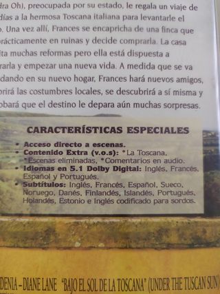 DVD Bajo el sol de la Toscana.
Diane Lane