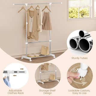 Stan appendiabiti con ruote e scarpiera