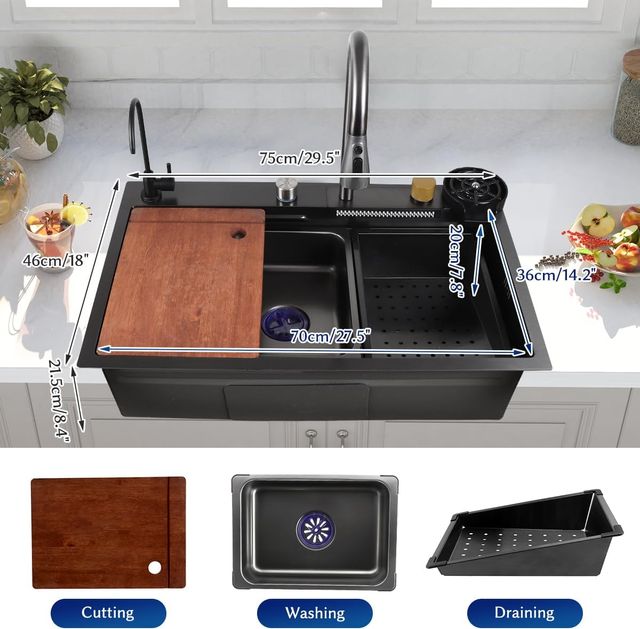 FREGADERO ACERO INOX NEGRO KIT 11 Piezas NUEVOS