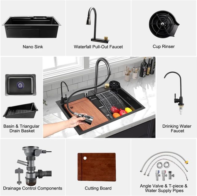 FREGADERO ACERO INOX NEGRO KIT 11 Piezas NUEVOS