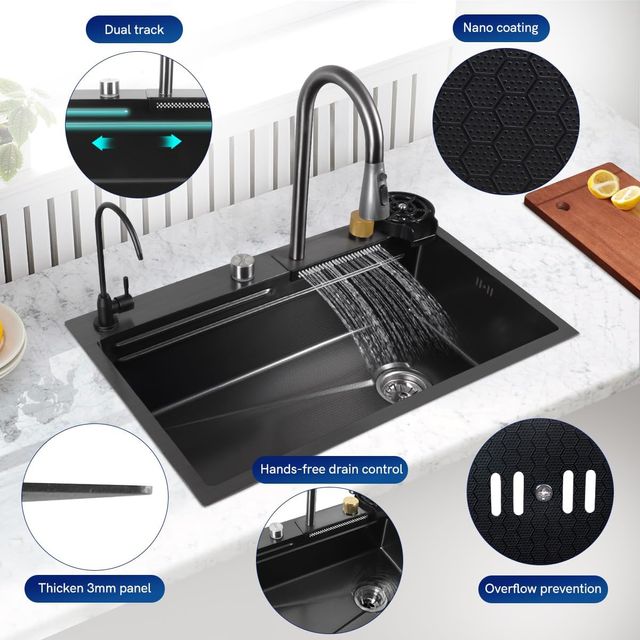 FREGADERO ACERO INOX NEGRO KIT 11 Piezas NUEVOS