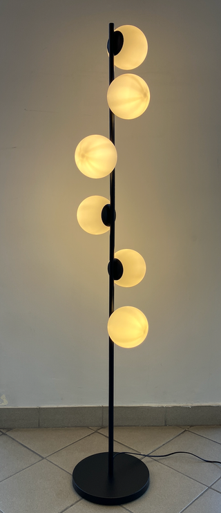 Lampada terra metallo vetri sfera bianco