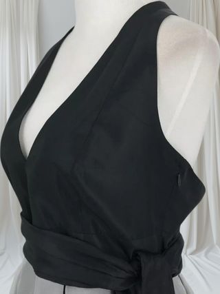 Vestido fiesta negro y blanco seda S