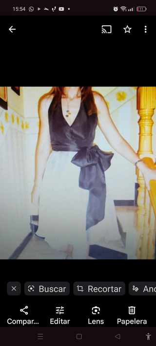 Vestido fiesta negro y blanco seda S