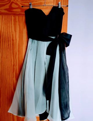 Vestido fiesta negro y blanco seda S