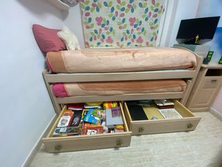 Cama Nido 2 cajoneras y mueble auxiliar+colchones
