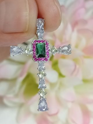 Cruz colgante circonitas multicolor plat