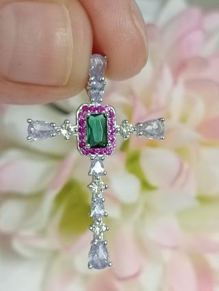 Cruz colgante circonitas multicolor plat