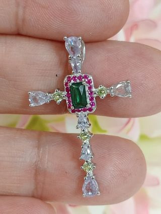 Cruz colgante circonitas multicolor plat