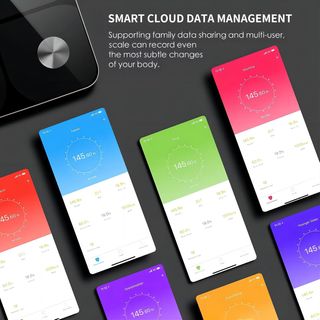 Báscula digital inteligente con análisis corporal.