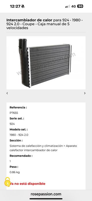 Radiador calefacción Porsche 924