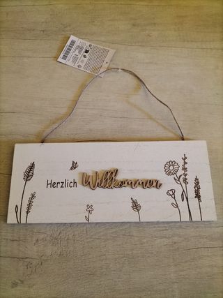 Quadretto cornice in legno Wilkommen