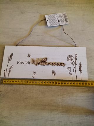 Quadretto cornice in legno Wilkommen