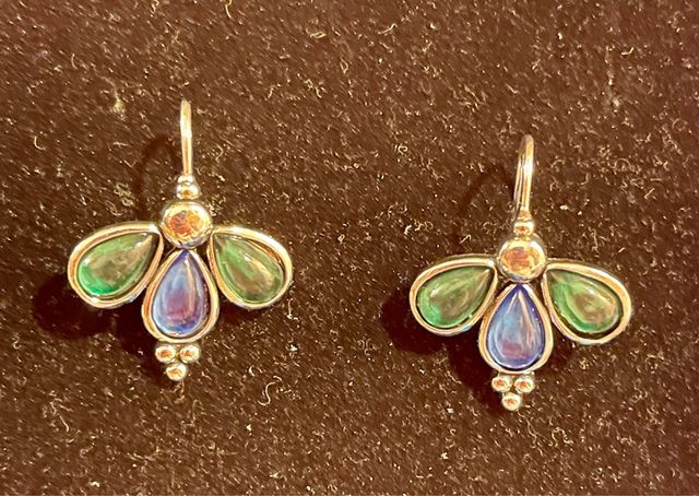 Pendientes pétalos azul y verde