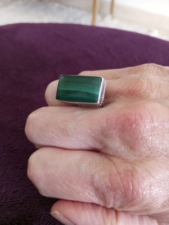 Anillo malaquita y plata ley