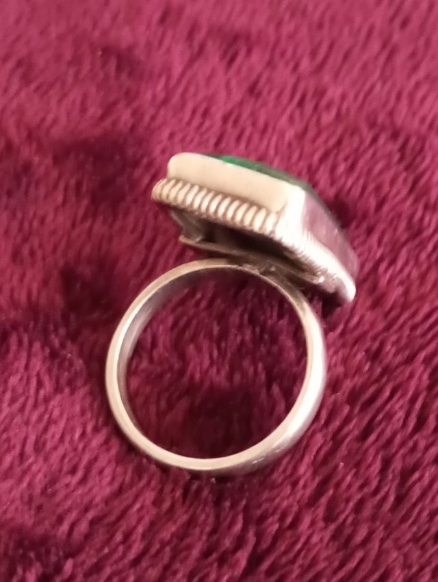 Anillo malaquita y plata ley