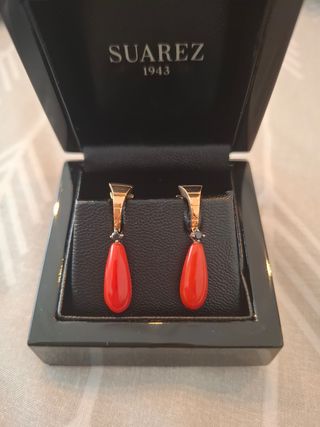 Pendientes Oro rosa y Coral joyería Suárez