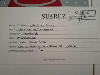 Pendientes Oro rosa y Coral joyería Suárez