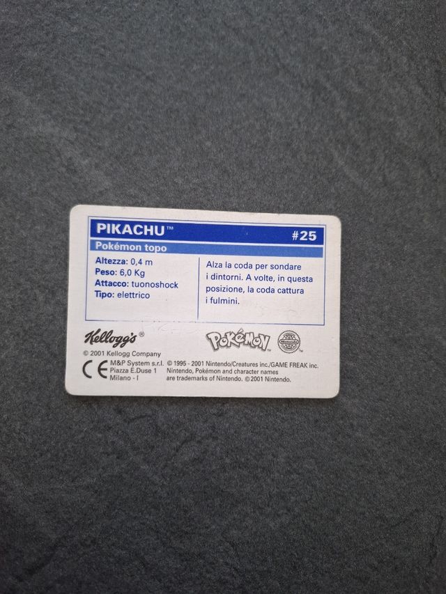 Carta pikachu KELLOGG’S 2001