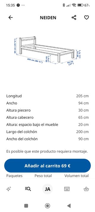 Cama de pino ikea más somier