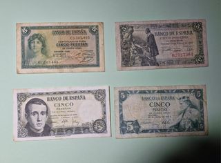 Lote 4 billetes de 5 pesetas