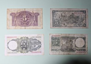 Lote 4 billetes de 5 pesetas