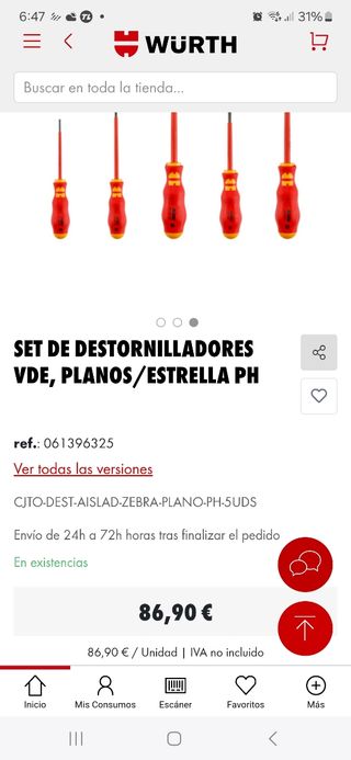 Juegos destornilladores aislados Wurth 