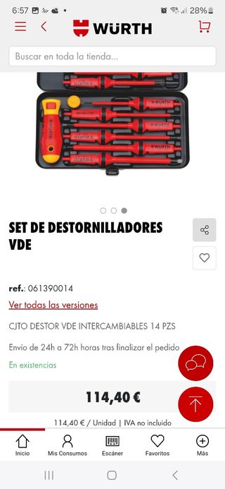 Set destornilladores Wurth intercambiabl