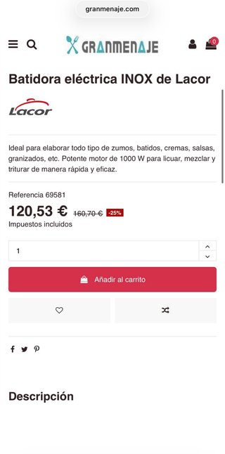 Licuadora Lacor costo nueva 120€