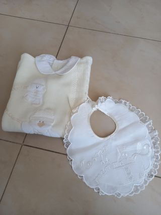 Tutina lana neonato e bavaglino elegante 