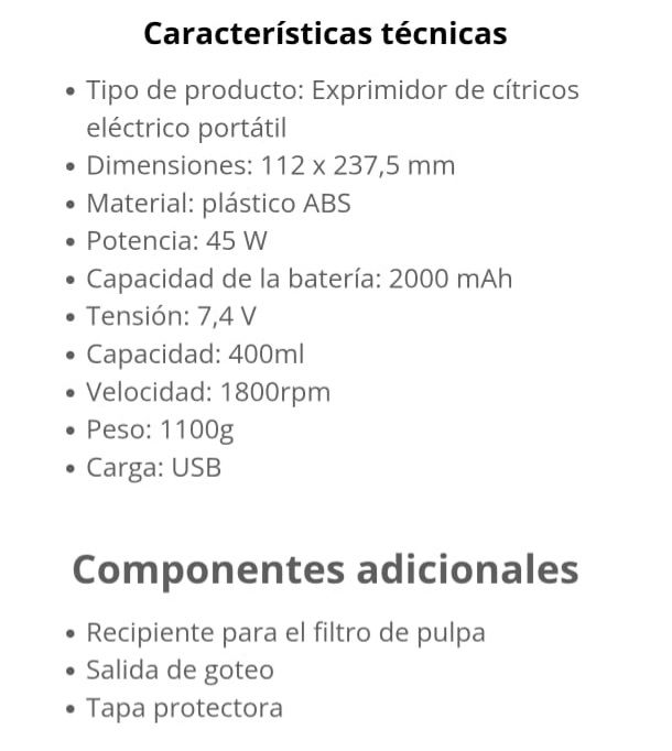 Exprimidor electrico inalambrico