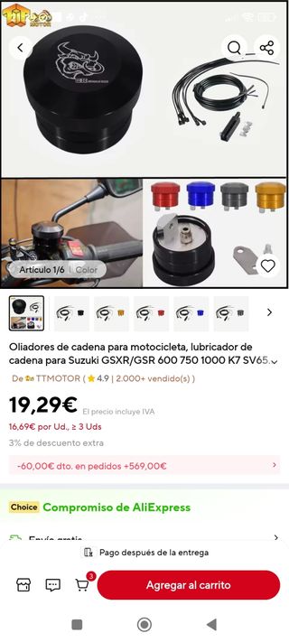 Nuevo.Lubricador de cadena moto