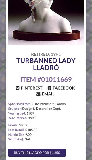 LLADRO BUSTO MUJER PAÑUELO CORDÓN