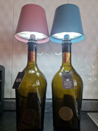 Coppia lampade realizzate su bottiglie