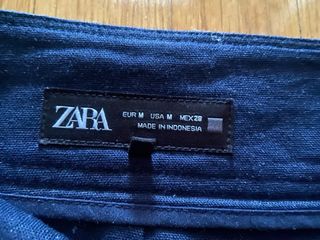Falda lino midi azul marino de Zara