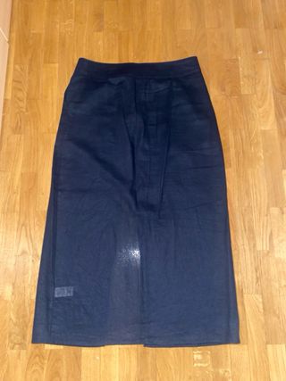 Falda lino midi azul marino de Zara