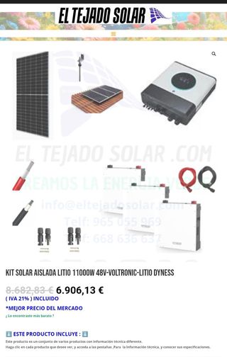 KIT SOLAR AISLADA 11kW,  15kw batería
