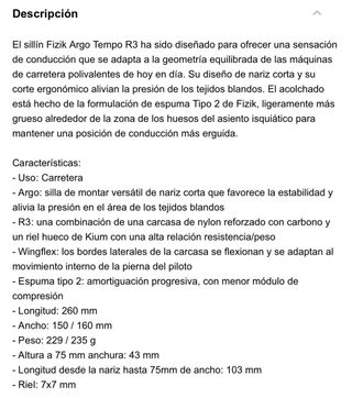 Sillin ciclismo Fizik Argo Tempo