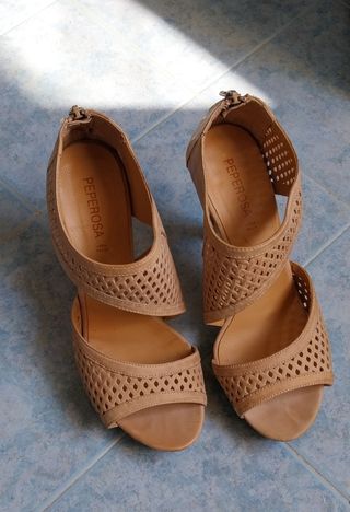 Sandalo in pelle beige tacco, nr 38