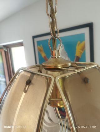 Lampadario a sospensione vintage in vetro e ottone