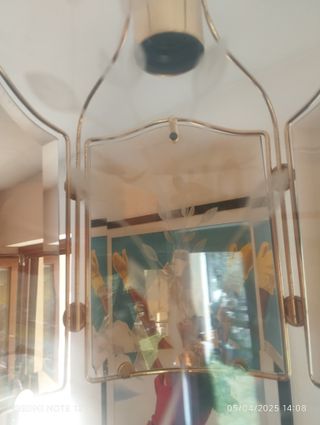 Lampadario a sospensione vintage in vetro/ottone