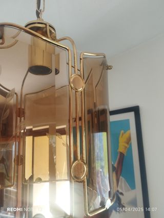 Lampadario a sospensione vintage in vetro/ottone