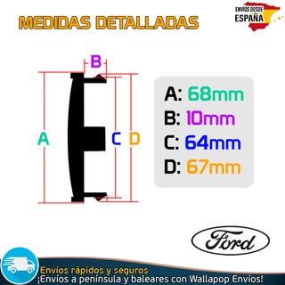 X4 Tapacubos Ford 68mm Cubrebujes Tapas Llantas